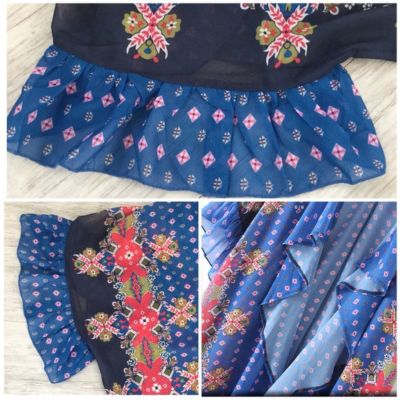 Blue Geometric Print Chiffon Kimono Beach Coverup - Picture 6 of 8